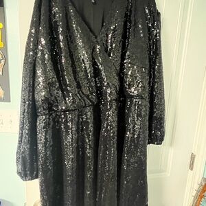 Eloquii Black Sequin V-Neck Dress SIZE 26/28